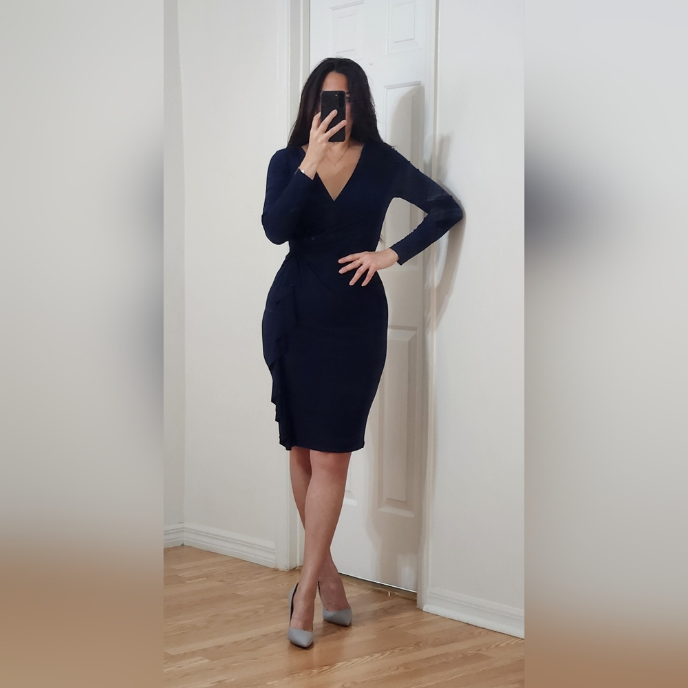 Chaps By Ralph Lauren Navy Blue Long Sleeve Dress